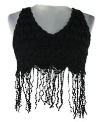 Nové - Dámský černý krajkový crop top s třásněmi Shein 