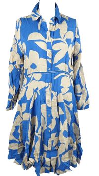 Dámské modro-béžové květované košilové šaty s páskem 