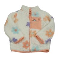 Bílá květinová huňatá propínací mikina F&F