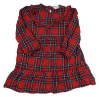 Červeno-tmavomodré kostkované šaty s volánkem Primark 