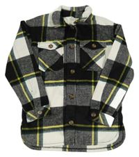 Čierno-bielo-žlto-zelená kockovaná košeľová bunda H&M