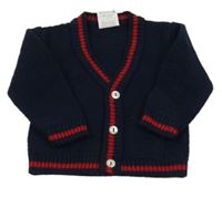 Tmavomodrý propínací svetr s proužkem