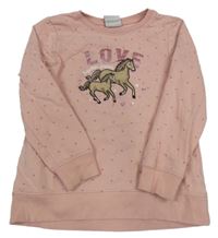 Svetloružová mikina so srdiečkami a koníkem Topolino