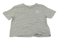 Sivé melírované crop tričko s písmenem