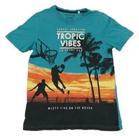 Modro-barevné tričko s palmami