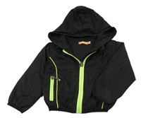 Čierno-zelená šušťáková jarná bunda s kapucňou