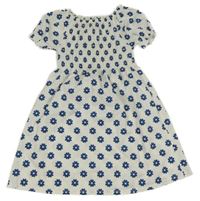 Bielo-vzorované šaty s modrými kvetinami