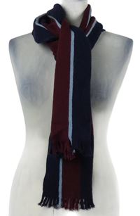 Pánska tmavomodro-červená pruhovaná vlnená šál s strapcemi
