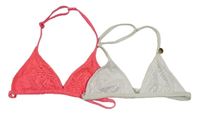 2x Bílá + růžová háčkovaná plavková podprsenka zn. H&M