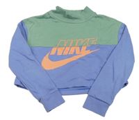 Zeleno-světlemodrá crop mikina se stojáčkem Nike