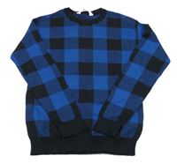 Modro-čierny kockovaný sveter H&M