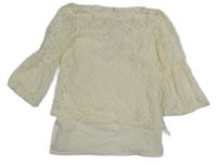 Smetanové krajkové triko s všitým topem 