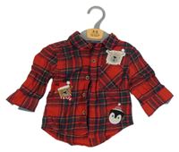 -Nové Červeno-farebná kockovaná košeľa so zvieratkami Next