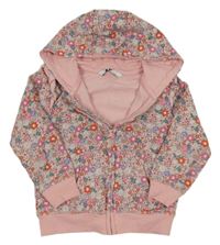 Světlerůžovo-barevná květovaná propínací mikina s kapucí Very 