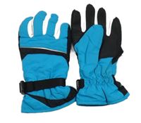 Azurovo-bílo-černé šusťákové zimní prstové rukavice