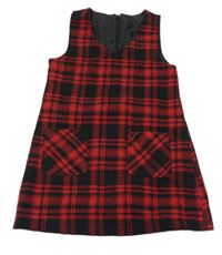 Červeno-čierne kockované vlnené šaty Tu