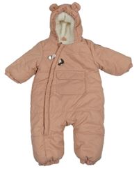 Růžová šusťáková zimní kombinéza s kapsou a kapucí 