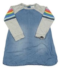 Modro-šedé riflovo/teplákové šaty s pruhy na rukávech Next