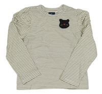 Bílo-černé pruhované triko s kočkou Chicco