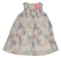 Bielo-farebné kvetované plisované šaty s květem H&M