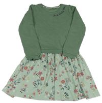 Khaki-světleolivové teplákovo/bavlněné šaty s nápisem a kapsou a koníky Kids