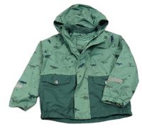 Khaki šušťáková jarná bunda s dinosaurami a kapucňou Pocopiano