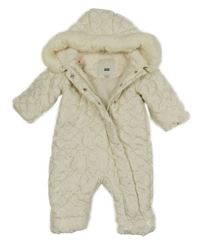 Bílo-zlatá vzorovaná šusťáková zateplená  kombinéza s kapucí s kožešinou River Island