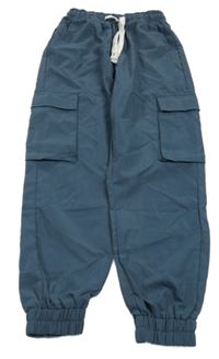 Tmavomodrošedé lehké cuff kalhoty s kapsami 