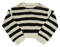 Smetanovo-čierny pruhovaný perforovaný crop sveter H&M