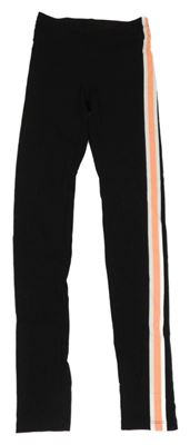 Černo-bílo-neonově růžové legíny s pruhy H&M