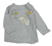 Šedé melírované triko s koalou a květy Sfera