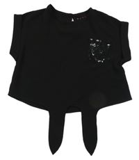 Čierne crop tričko s flitrovou kapsičkou Nutmeg