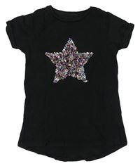 Čierne tričko s hvězdami z flitrů Nutmeg