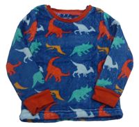Modro-červená chlpatá mikina s dinosaurami Jeff&Co