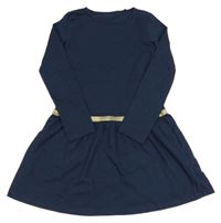 Tmavomodré teplákové šaty so zlatým pasom Tchibo