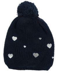 Tmavomodrá pletená čepice se srdíčky Pusblu