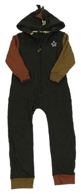 Černo-béžovo-vínová tepláková kombinéza s kapucí Next 