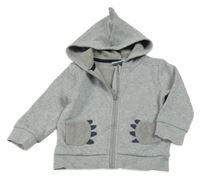 Šedá melírovaná propínací mikina kapucí - dinosaurus Topolino