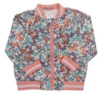 Svetloružová šušťáková jarná bunda s motýly