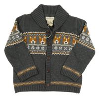 Tmavošedý propínací svetr se vzorem a pejsky Rorie Whelan