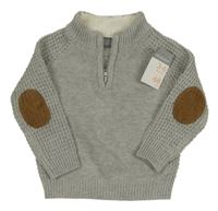 Nové - Šedý vzorovaný svetr s rolákem a náloketníky Primark