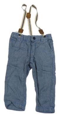 Tmavomodro-modré vzorované plátěné kalhoty s odepínacími kšandami C&A