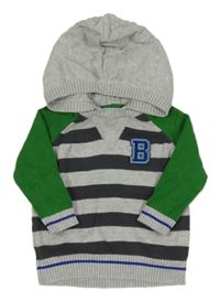 Sivo-zelený sveter s písmenem a kapucňou