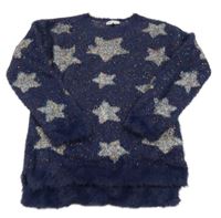 Tmavomodrý trblietavý dlohý sveter s hviezdičkami Matalan