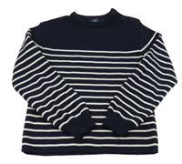 Tmavomodro-biely pruhovaný vlnený sveter Allocean