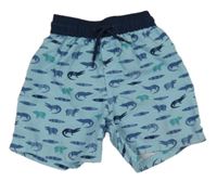 Světlemodro-modré plážové kraťasy so zvieratkami Pusblu