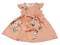 Svetloružové kvietkovane šaty s opaskom