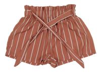 Ružovo-biele pruhované sukňové kraťasy s opaskom Shein