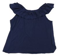 Tmavomodrý top s volánikmi H&M