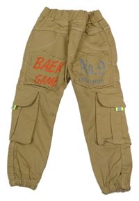 Béžové cargo cuff rifle s nápismi